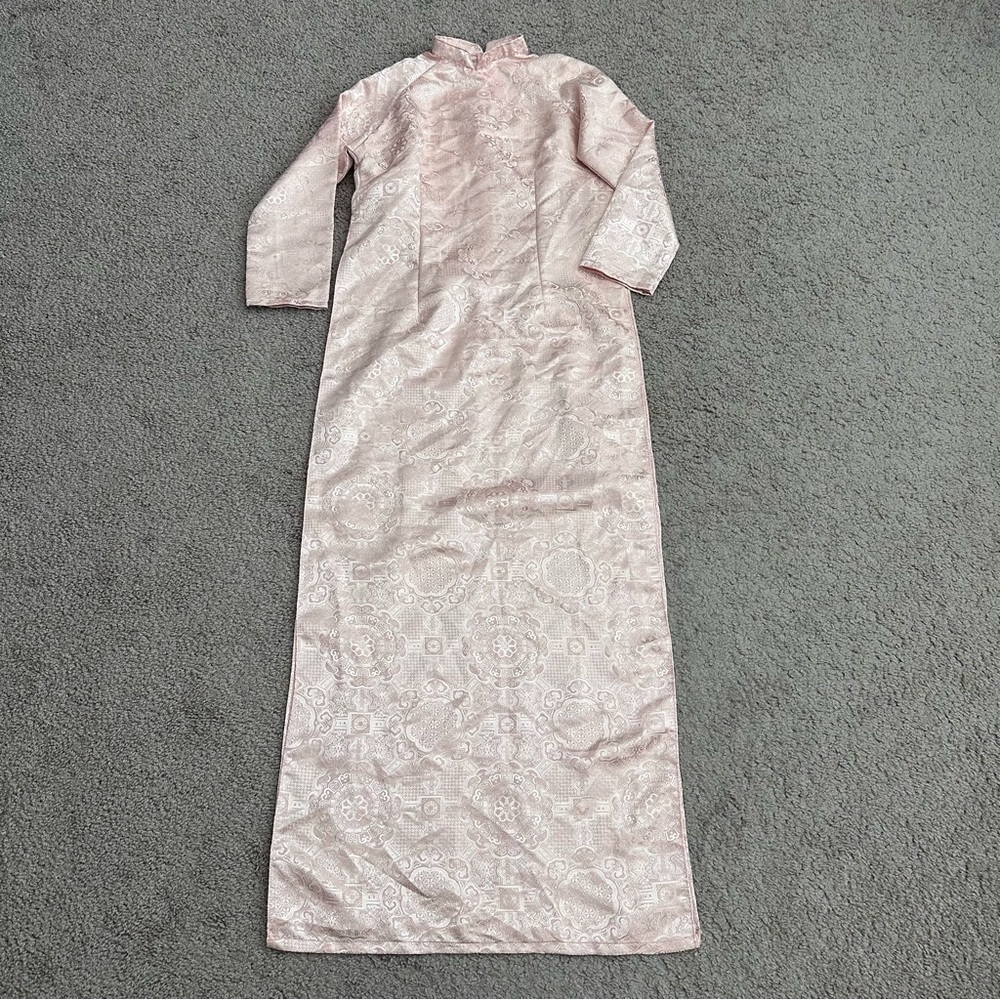Womens Vietnamese Ao Dai Casual Light Pink Brocade